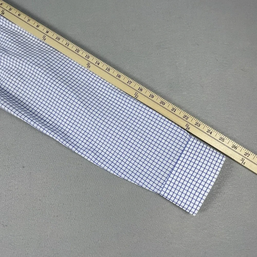 Polo Ralph Lauren Shirt Mens 16.5 34/35 Blue White Check Slim Fit Easy Care